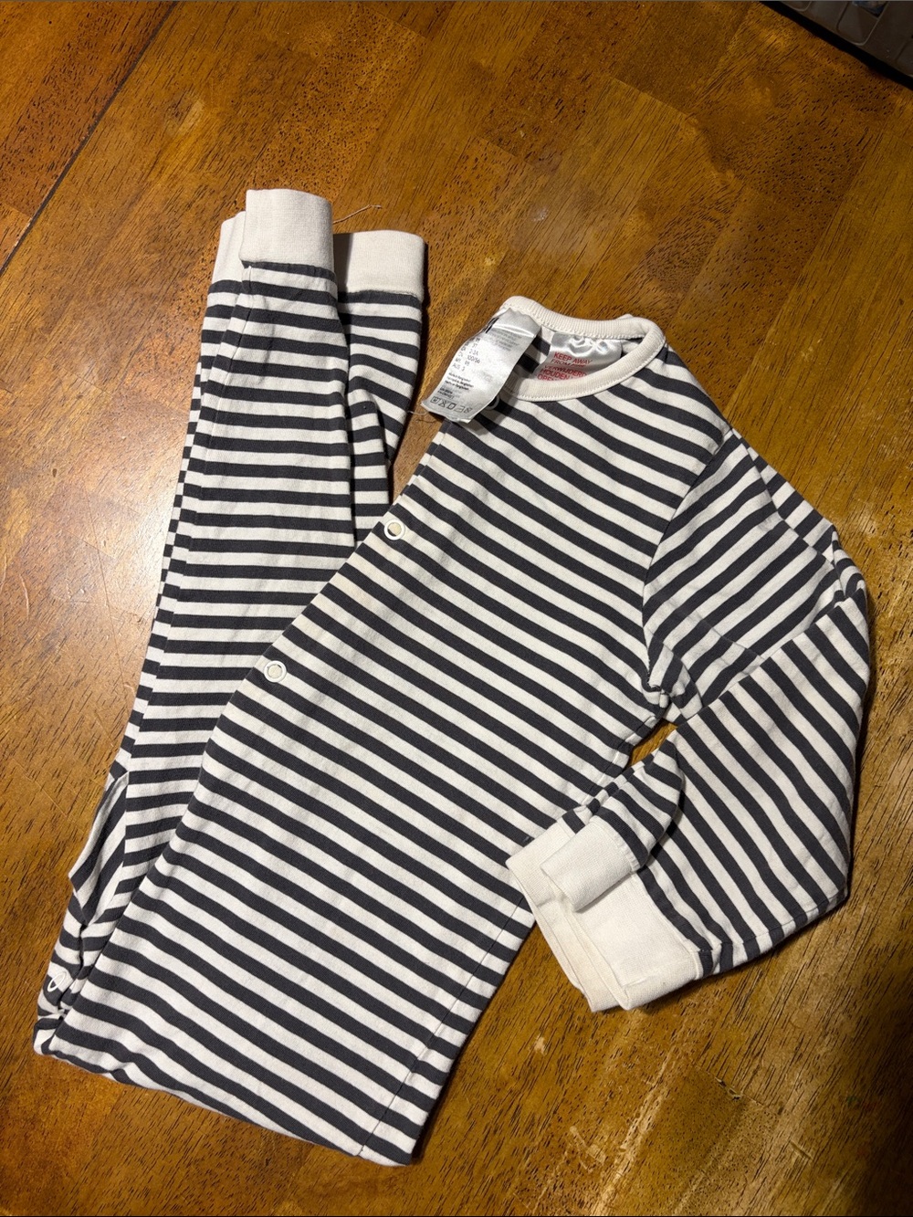 H&M Black and White Striped Kids Pajama Set - Snap Front